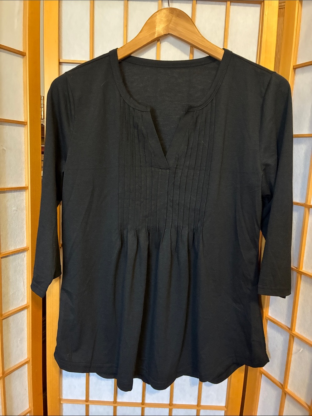 Classic Black Pintuck Split-Neck Tunic Top